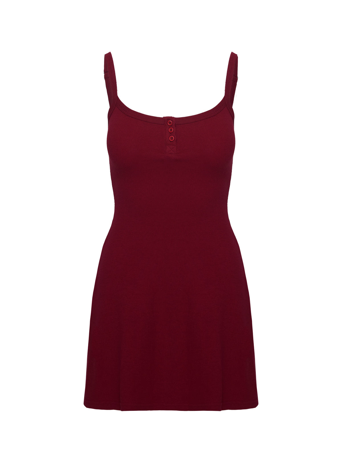 side view of model wearing Princess Polly Baseline Rib Mini Dress Red Scoop Neck 