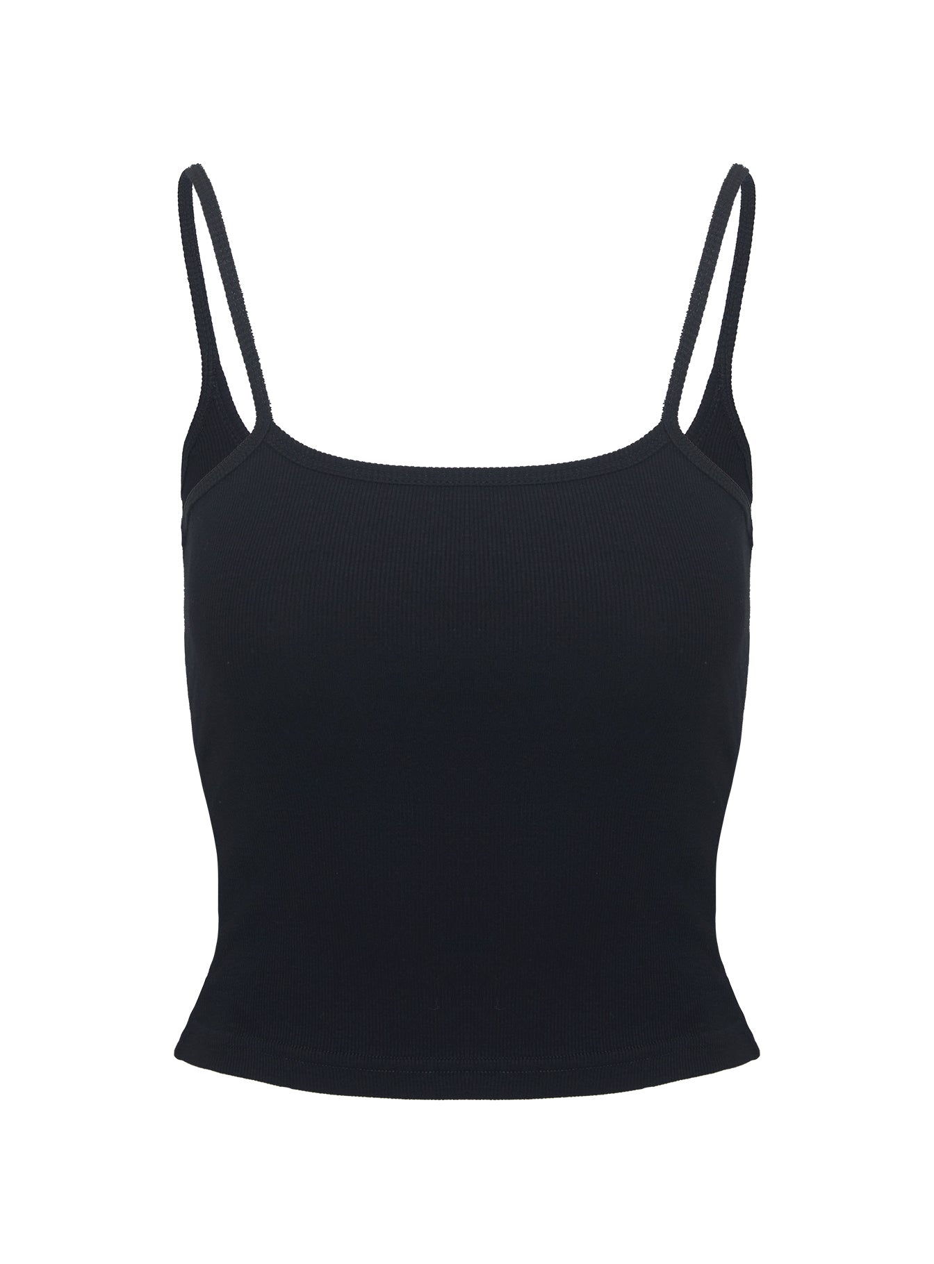 back view of model wearing Princess Polly Baseline Rib Top Black Sleeveless Square Neck 