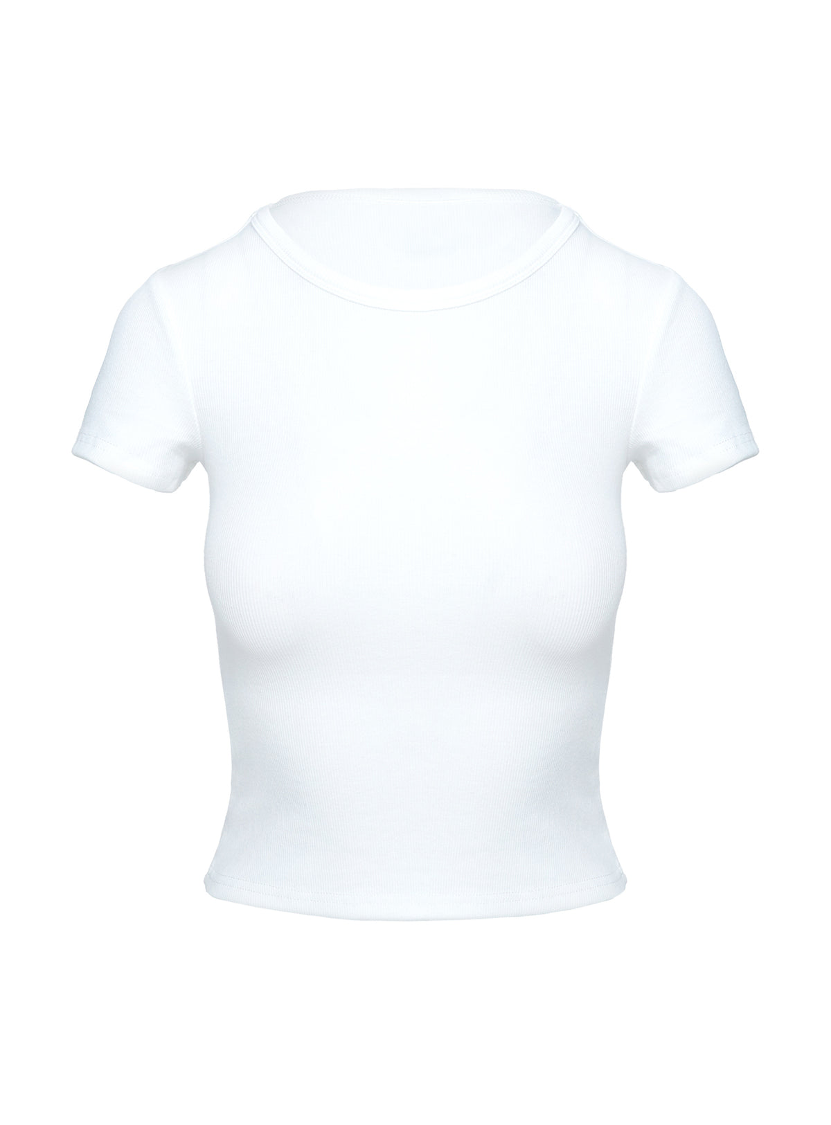 back view of model wearing Princess Polly Baseline Scoop Rib Tee White Short Sleeves Crew Neck 