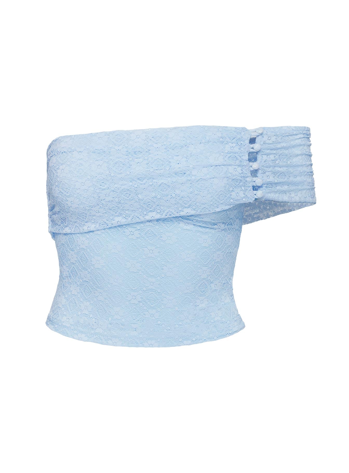 product Princess Polly Believe In Paradise Off Shoulder Mesh Top Blue Sleeveless Asymmetric Neckline 
