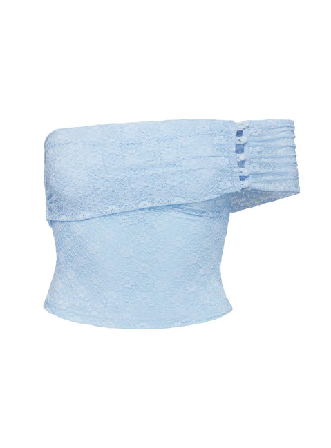 product Princess Polly Believe In Paradise Off Shoulder Mesh Top Blue Sleeveless Asymmetric Neckline 