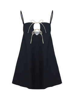 back view of model wearing Princess Polly Belong Together Mini Dress Black Square Neck 