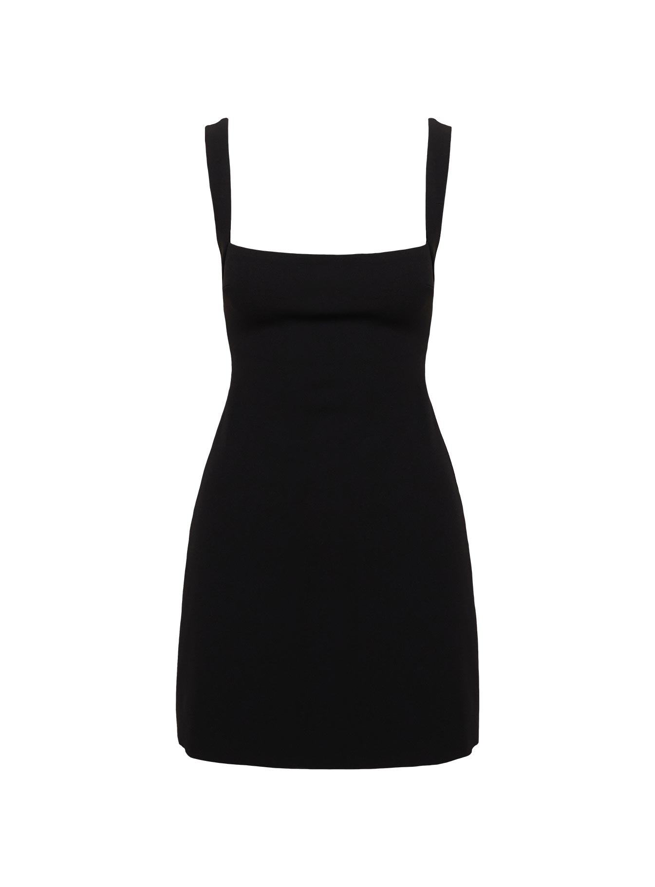 side view of model wearing Princess Polly Bombshell Mini Dress Black Square Neck 