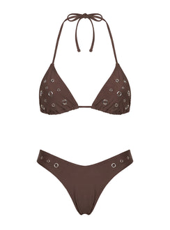 Beach Babe Eyelet Detail Bikini Top Brown
