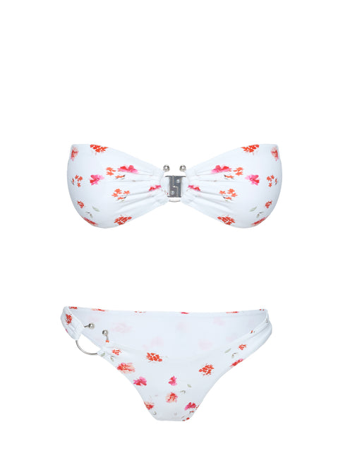 Candy Strapless Bikini Top White / Pink Floral