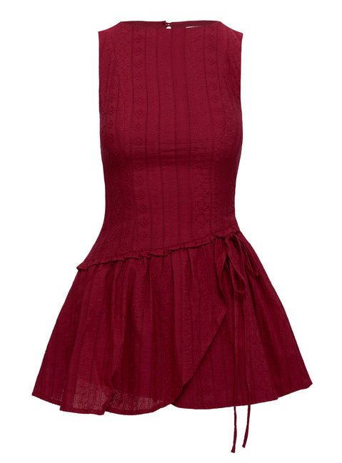 back view of model wearing Princess Polly Cosie Mini Dress Red Scoop Neck 