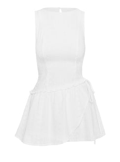 back view of model wearing Princess Polly Cosie Mini Dress White Scoop Neck 