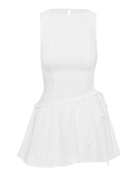 back view of model wearing Princess Polly Cosie Mini Dress White Scoop Neck 
