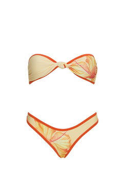 Cacilia Twist Bandeau Bikini Top Orange Floral