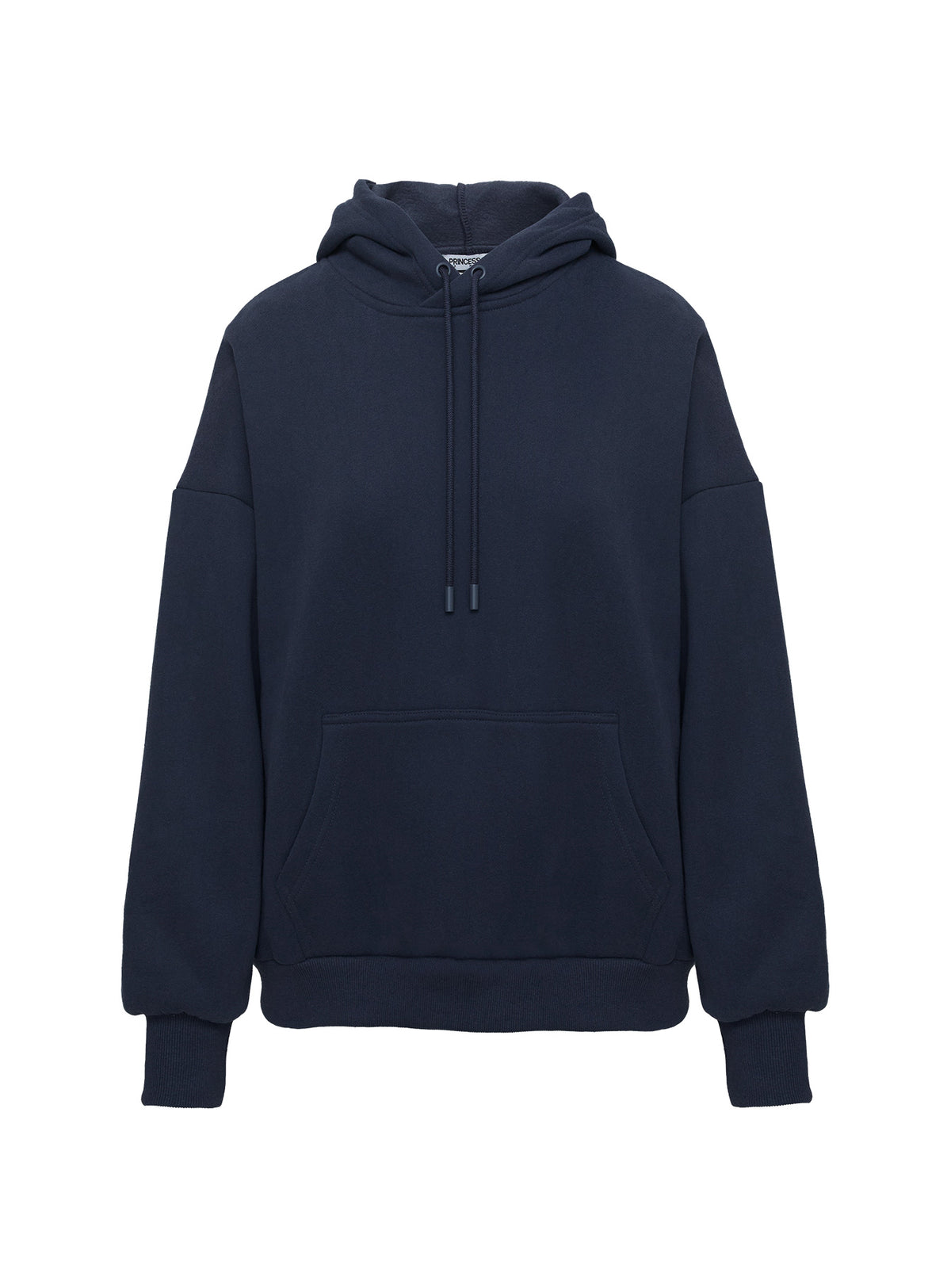 back view of model wearing Princess Polly Dream Fleece Classic Hoodie Navy Longline Jumpers Jumpers 