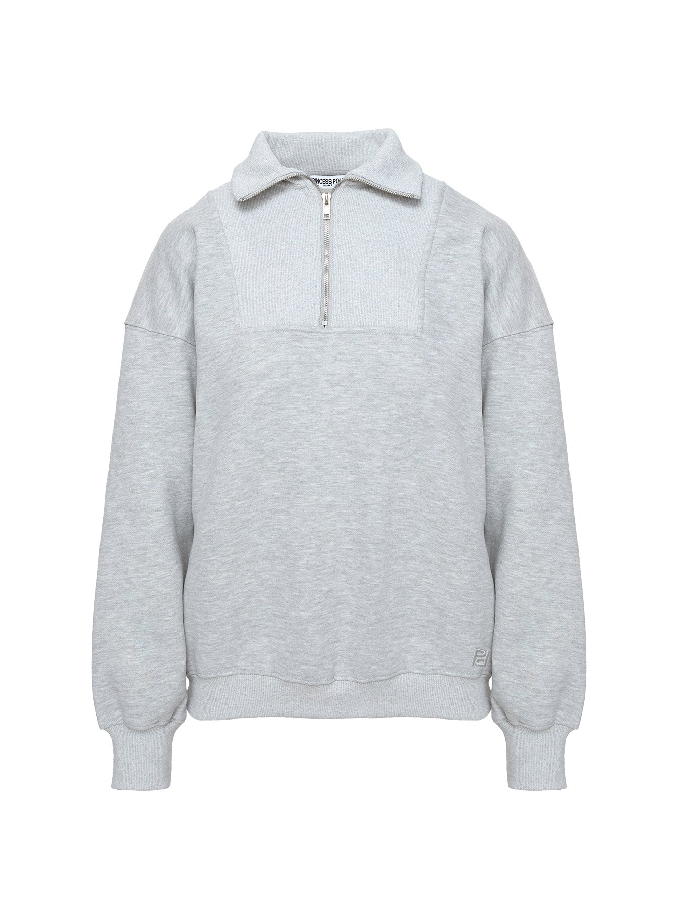 back view of model wearing Princess Polly Dream Fleece Quarter Zip Sweatshirt Grey Marle Longline Jumpers 