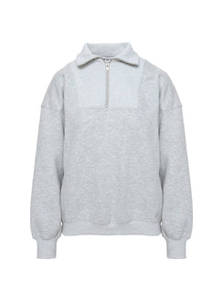 back view of model wearing Princess Polly Dream Fleece Quarter Zip Sweatshirt Grey Marle Longline Jumpers 