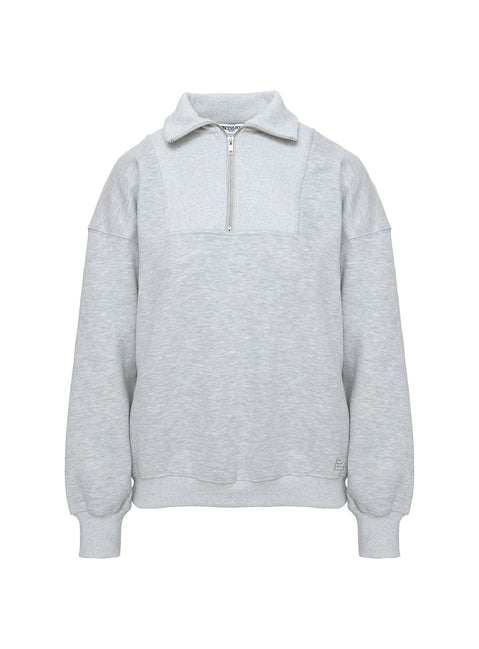 back view of model wearing Princess Polly Dream Fleece Quarter Zip Sweatshirt Grey Marle Longline Jumpers 