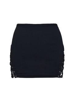 back view of model wearing Princess Polly Dupont Mini Skirt Black Mini Skirts 