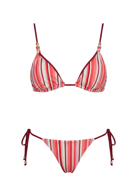 Darling Days Triangle Bead Detail Bikini Top Orange Stripe