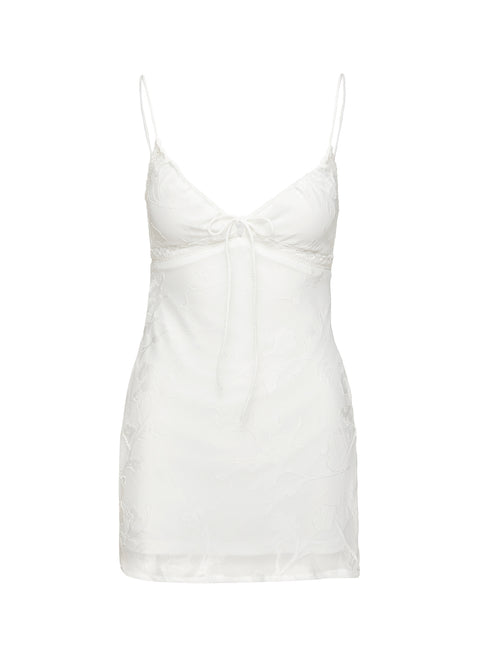 side view of model wearing Princess Polly Emilee Mini Dress White V-Neck 
