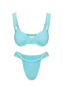 Ellie High Cut Glitter Bikini Bottoms Blue