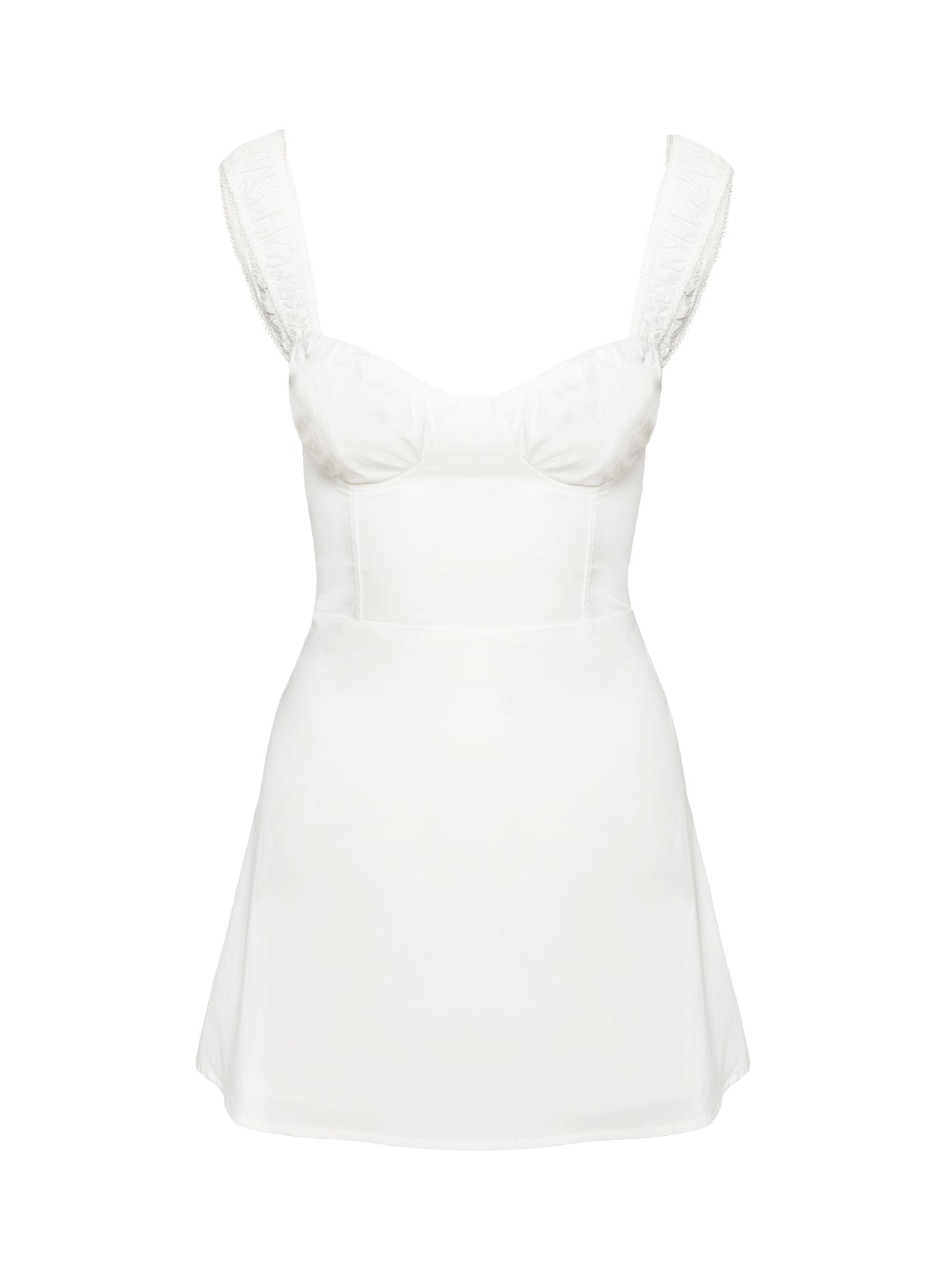 back view of model wearing Princess Polly Faubert Mini Dress White Sweetheart Neckline 