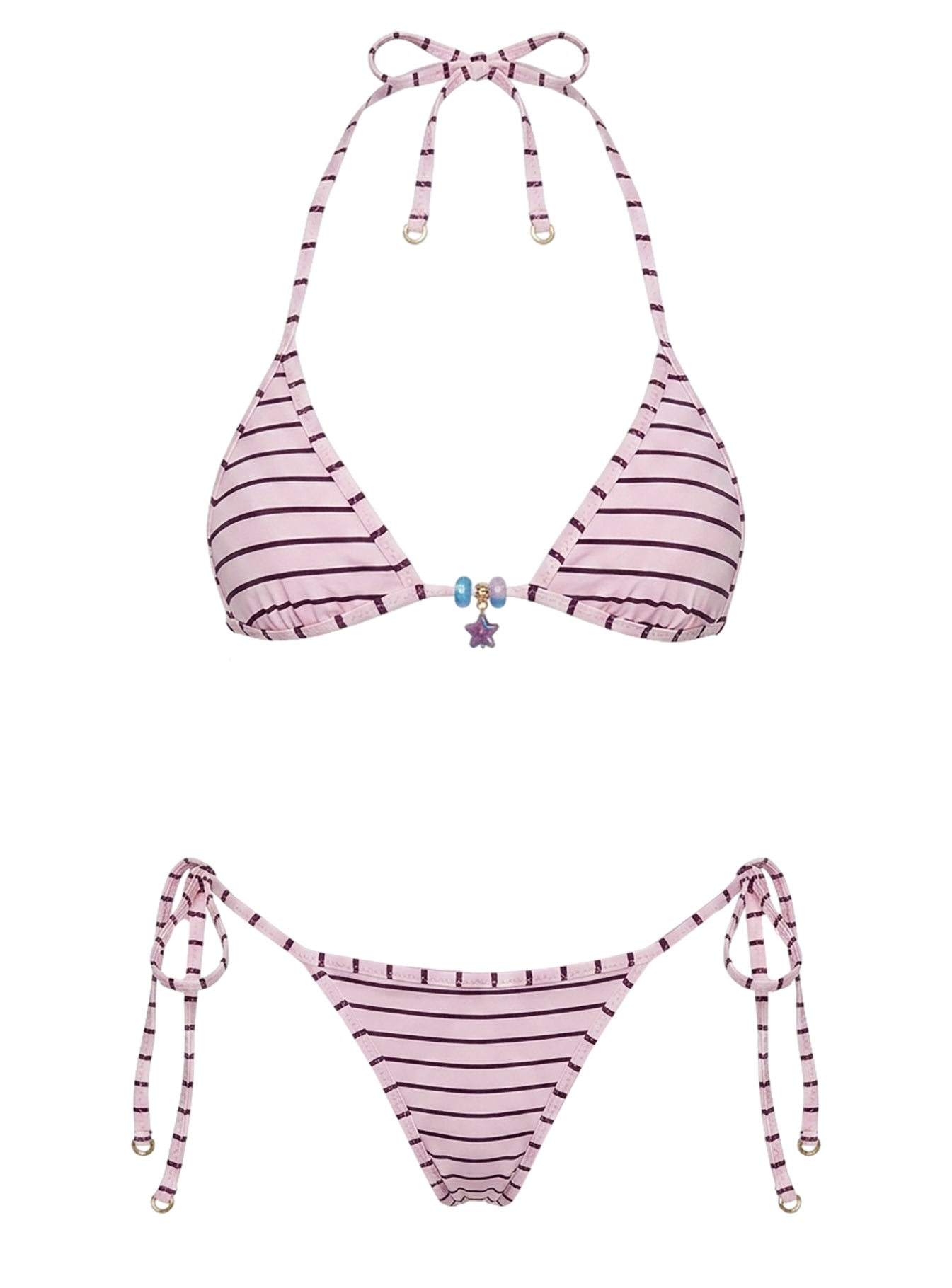 Blaylock Reversible Triangle Bikini Top Pink Check / Stripe