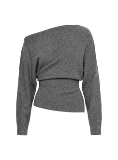 Kaelith Off shoulder Knit Sweater Dark Grey