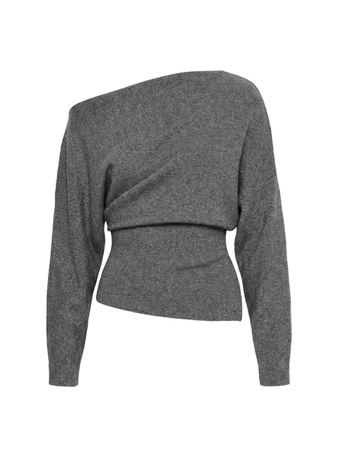 Kaelith Off shoulder Knit Sweater Dark Grey