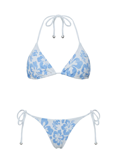 Jenner Tie Side Bikini Bottoms Blue / White Hibiscus