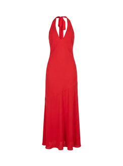 Luannie Halter Scarf Tie Maxi Dress Red
