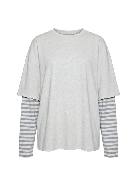 Ryann Long Sleeve Layered Top Grey / White Stripe