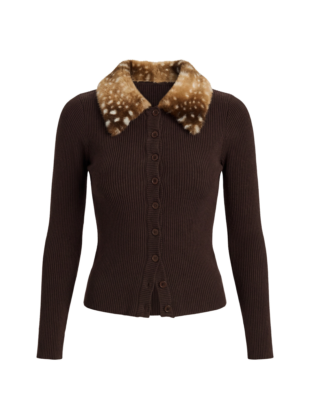 Chiqueeta Faux Fur Trim Knit Cardigan Brown cropped Jumpers 