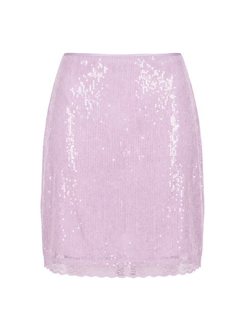 Addisa Sequin Lace Midi Skirt Lilac