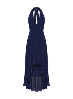 Agata Halter Frill Maxi Dress Navy