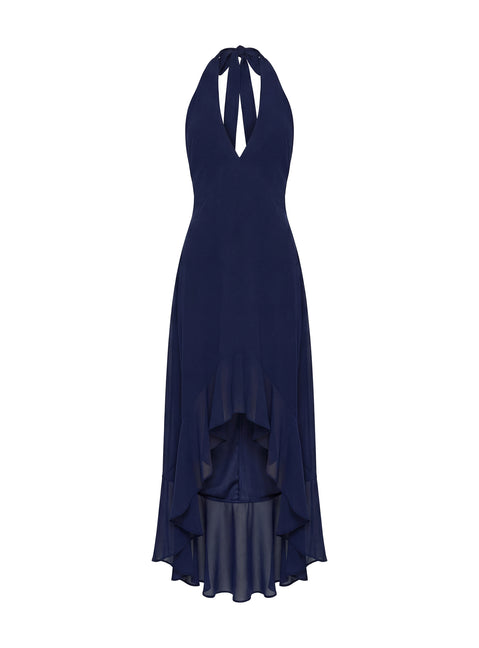 Agata Halter Frill Maxi Dress Navy