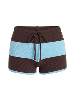 Ahani Low Rise Knit Shorts Blue / Brown