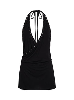 Amary Stud Detail Halter Playsuit Black