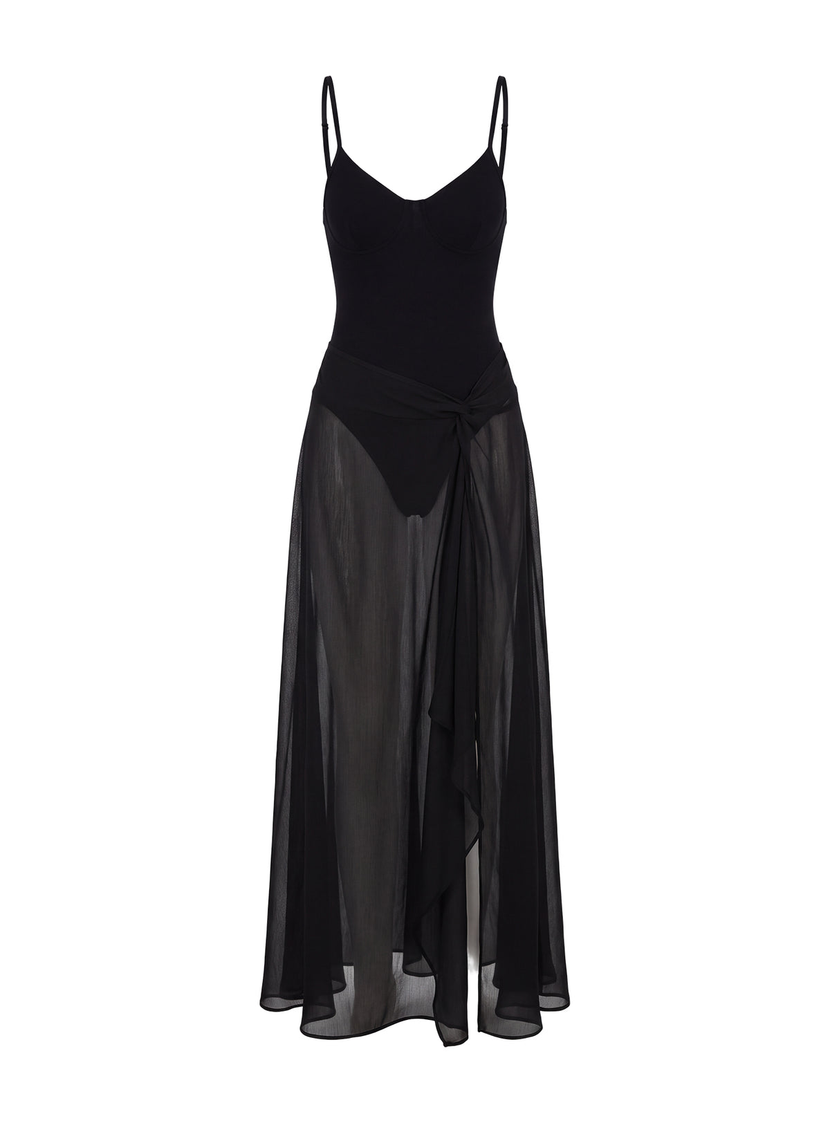 Avra Sheer Bodysuit Maxi Dress Black