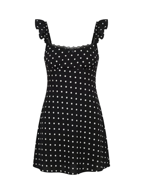 Beacall Mini Dress Black Polka Dot