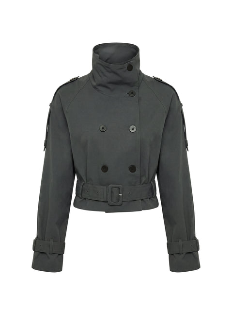 Blanc Cropped Trench Coat Olive