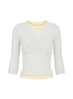 Briellah Layered 3/4 Sleeve Top Grey Marle / Yellow