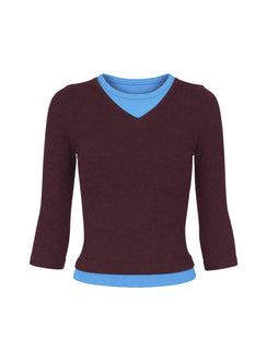 Briellah Layered 3/4 Sleeve Top Plum / Blue