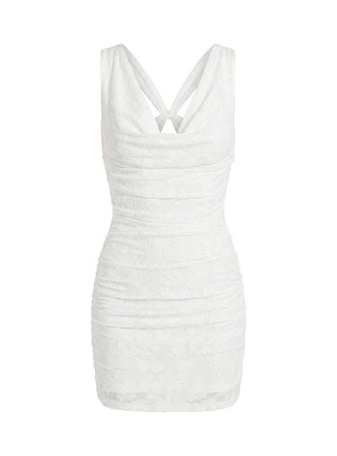 Brigetta Cowl Neck Mini Dress White