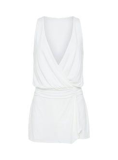 Carissima Drape Plunge Mini Dress White