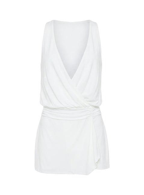 Carissima Drape Plunge Mini Dress White