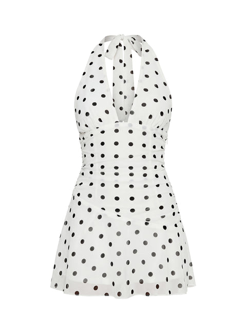Casidy Plunge Neck Romper White Polka