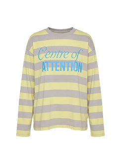 Centre Of Attention Oversized Graphic Long Sleeve Top Yellow / Grey Stripe