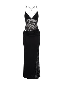 Chantella Lace Cut Out Maxi Dress Black