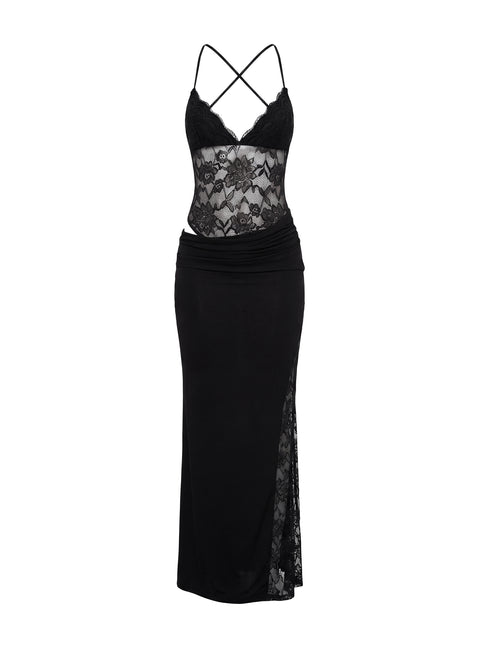 Chantella Lace Cut Out Maxi Dress Black