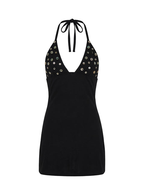 Chyna Halter Button Mini Dress Black