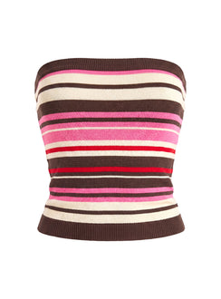 Cleoh Strapless Top Pink / Brown Stripe