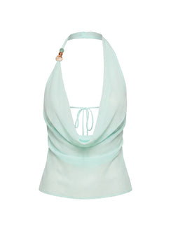 Distinction Halter Chiffon Top Aqua