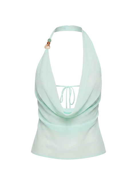 Distinction Halter Chiffon Top Aqua